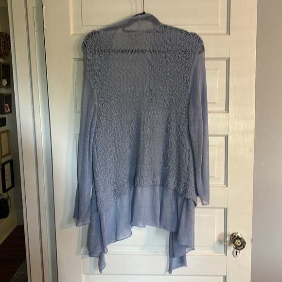 Chicos Linen Blend Crochet Baby Blue Sweater - Picture 4 of 4